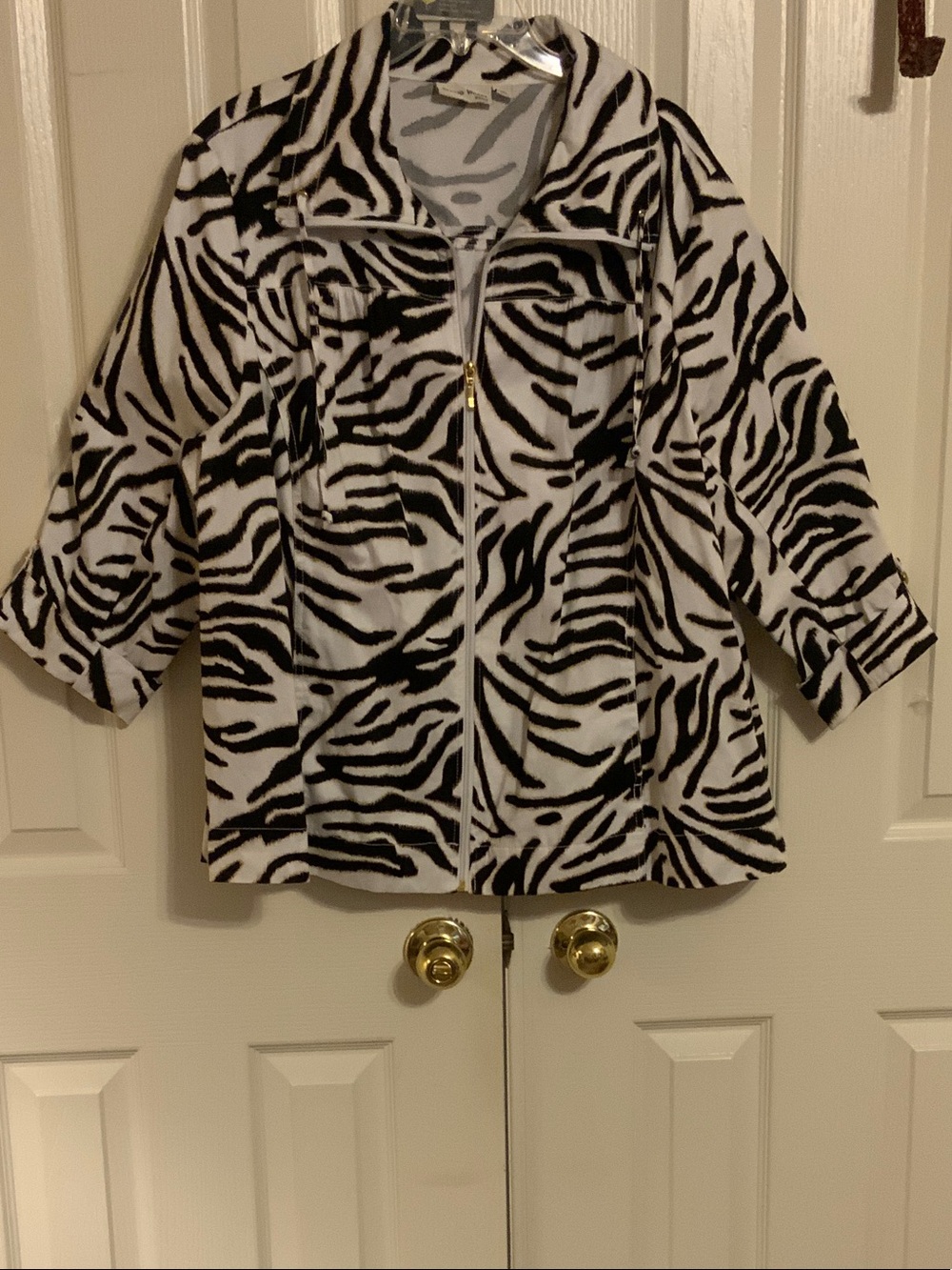 Studio Works Women’s Zebra-Print Puffer Cotton Jacket - Black & White - 3X